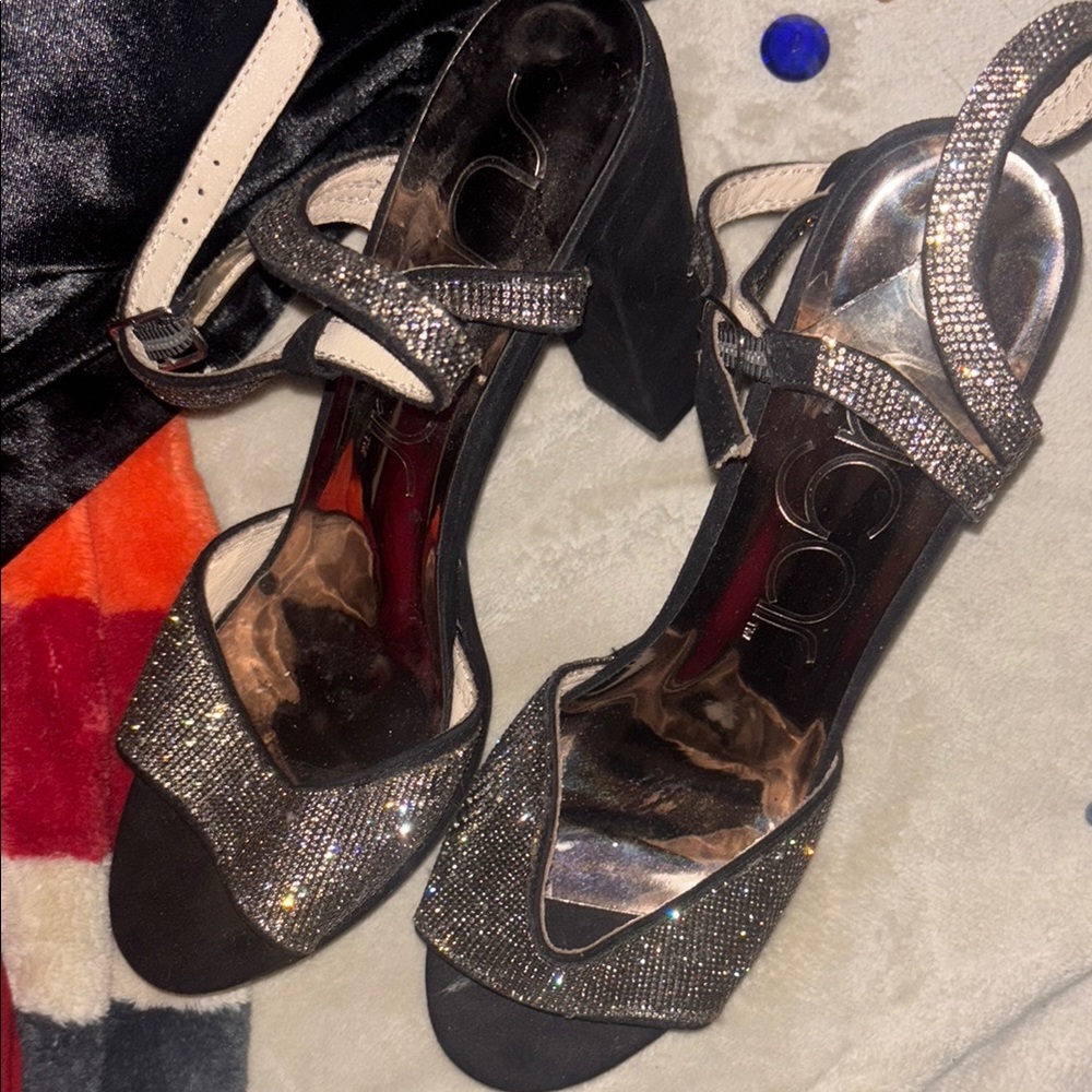 Sugar Black and Silver Strappy Heels